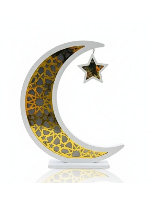 Ramadan Decor Moon  and Star Shaped Lamp, Perfect for Decor,  60 CM - Gold & White